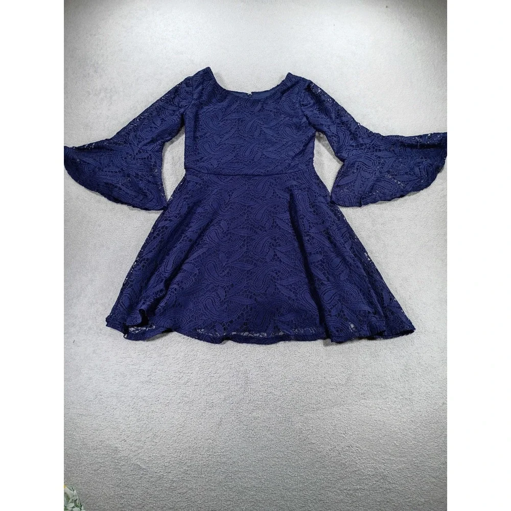Amy Byer Girls Lace Bell Sleeve Dress Navy Blue 12 Paisley Fit and Flare